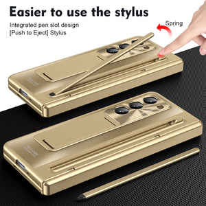 Armor Electroplated Anti - fall Protective Phone Case With Pen Tray Shell and Film For Galaxy Z Fold 7/6/5/4