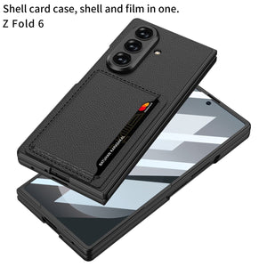 Business - style Leather Card Holderr Phone Case With Back Screen Film For Galaxy Z Fold 7/6/5