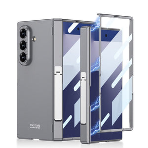 Business - style Magnetic Hinge Bracket Phone Case With Back Screen Film For Galaxy Z Fold 7