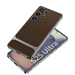 Electroplated Leather Shockproof Phone Case For Galaxy S25 S24 S23 Ultra Plus