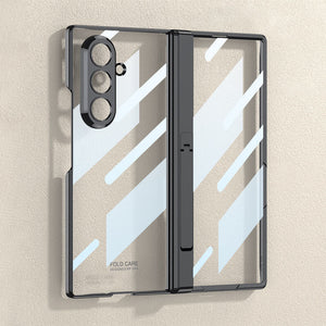 Electroplated Magnetic Hinge Clear Phone Case With Bracket For Galaxy Z Fold 7/6/5