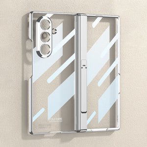 Electroplated Magnetic Hinge Clear Phone Case With Bracket For Galaxy Z Fold 7/6/5