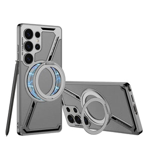 Electroplating Leather Shockproof Phone Case With Magnetic Ring Holder For Galaxy S25 S24 S23 Ultra