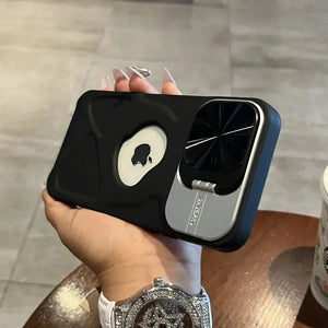 Fashion Logo Hole Magnetic Lens Protection Flip Bracket Case for iPhone 16 15 14 13 Series