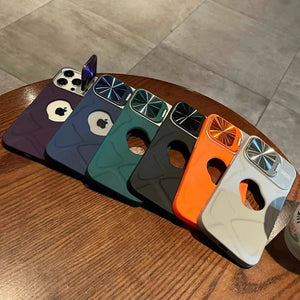 Fashion Logo Hole Magnetic Lens Protection Flip Bracket Case for iPhone 16 15 14 13 Series