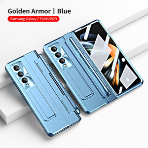 Golden Armor Hinge Magnetic Bracket Protective Phone Case With Front Protection Film For Galaxy Z Fold 7/6/5/4/3