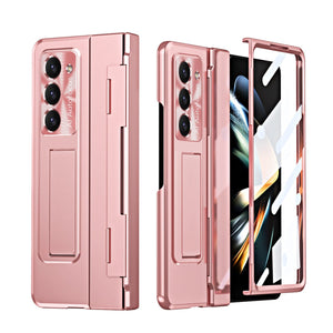 Golden Armor Hinge Magnetic Bracket Protective Phone Case With Front Protection Film For Galaxy Z Fold 7/6/5/4/3