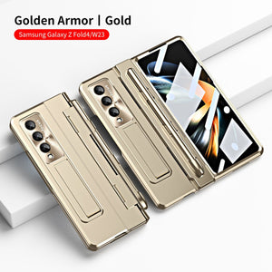Golden Armor Hinge Magnetic Bracket Protective Phone Case With Front Protection Film For Galaxy Z Fold 7/6/5/4/3