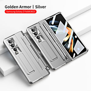 Golden Armor Hinge Magnetic Bracket Protective Phone Case With Front Protection Film For Galaxy Z Fold 7/6/5/4/3