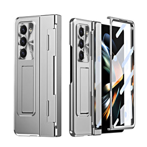 Golden Armor Hinge Magnetic Bracket Protective Phone Case With Front Protection Film For Galaxy Z Fold 7/6/5/4/3