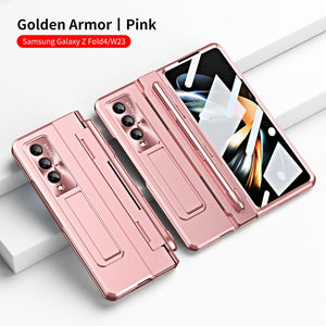 Golden Armor Hinge Magnetic Bracket Protective Phone Case With Front Protection Film For Galaxy Z Fold 7/6/5/4/3