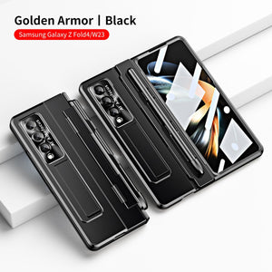 Golden Armor Hinge Magnetic Bracket Protective Phone Case With Front Protection Film For Galaxy Z Fold 7/6/5/4/3