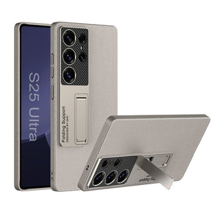 Invisible Bracket Leather Phone Case For Galaxy S25 S24 S23 S22 Ultra Plus