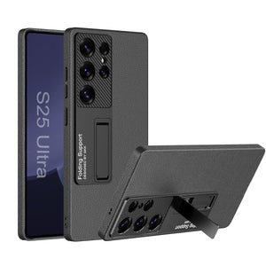 Invisible Bracket Leather Phone Case For Galaxy S25 S24 S23 S22 Ultra Plus