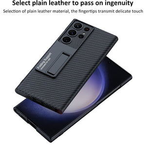 Invisible Bracket Leather Phone Case For Galaxy S25 S24 S23 S22 Ultra Plus
