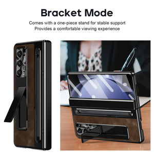 Jazz Retro Style Anyi - fall Protective Leather Phone Case For Galaxy Fold 7/6/5/4 With Front Protection Film And Stylus