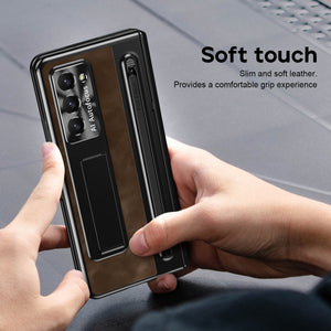 Jazz Retro Style Anyi - fall Protective Leather Phone Case For Galaxy Fold 7/6/5/4 With Front Protection Film And Stylus
