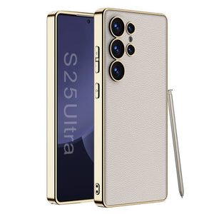 Leather Electroplated Protective Phone Case For Galaxy S25 S24 S23 Ultra Plus