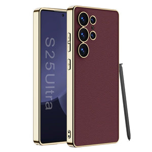 Leather Electroplated Protective Phone Case For Galaxy S25 S24 S23 Ultra Plus