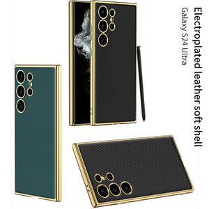 Leather Electroplated Protective Phone Case For Galaxy S25 S24 S23 Ultra Plus