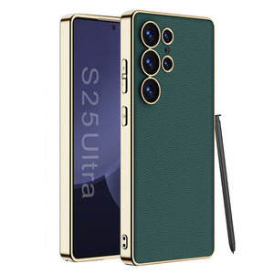Leather Electroplated Protective Phone Case For Galaxy S25 S24 S23 Ultra Plus