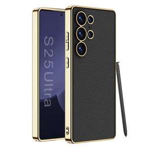 Leather Electroplated Protective Phone Case For Galaxy S25 S24 S23 Ultra Plus
