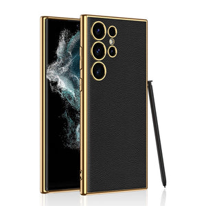 Leather Electroplated Protective Phone Case For Galaxy S25 S24 S23 Ultra Plus