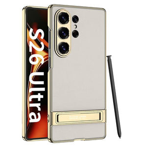 Leather Electroplated Protective Phone Case With Invisible Holder For Galaxy S26 S25 S24 S23 Ultra Plus