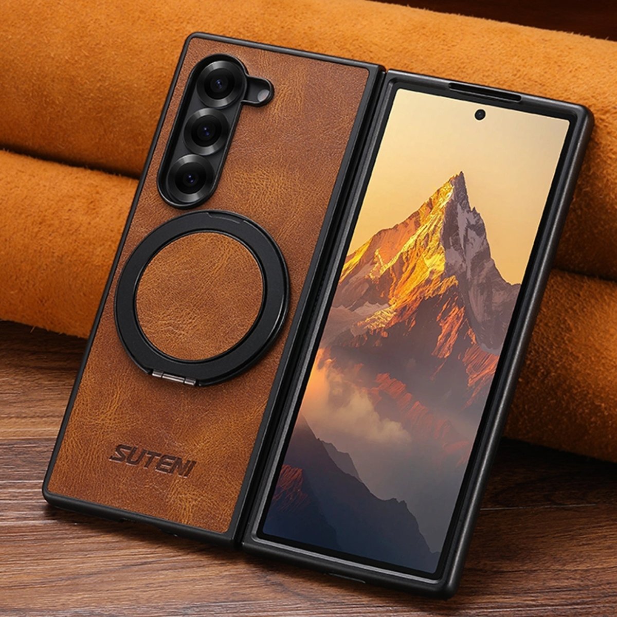Leather Phone Case With Magnetic Bracket For Galaxy Z Fold 7/6/5