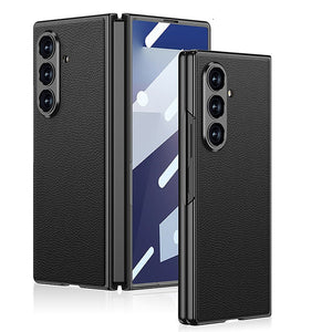Leather Protective Phone Case With Back Screen Glass For Galaxy Z Fold7