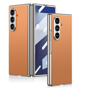 Leather Protective Phone Case With Back Screen Glass For Galaxy Z Fold7