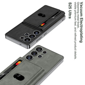 Leather Shockproof Phone Case With Magnetic Card Holder For Galaxy S25 S24 S23 Ultra