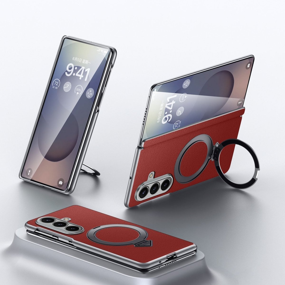 Luxurious Leather Phone Case With Magnetic Bracket For Galaxy Z Fold 7/6/5