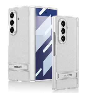 Luxurious Magnetic Hinge Leather Cover With Back Screen Protector For Galaxy Z Fold 7