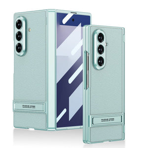 Luxurious Magnetic Hinge Leather Cover With Back Screen Protector For Galaxy Z Fold 7