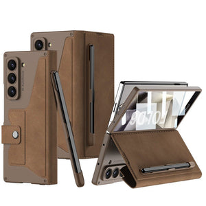 Luxurious Suede Cover Shockproof Phone Case With Screen Protector and Pen Slot For Galaxy Z Fold 7/6/5/4/3
