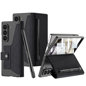 Luxurious Suede Cover Shockproof Phone Case With Screen Protector and Pen Slot For Galaxy Z Fold 7/6/5/4/3
