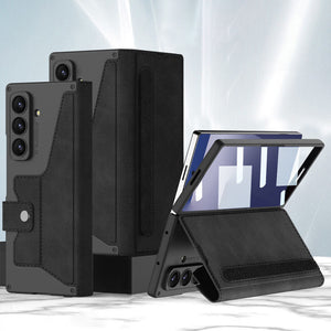 Luxurious Suede Cover Shockproof Phone Case With Screen Protector and Pen Slot For Galaxy Z Fold 7/6/5/4/3