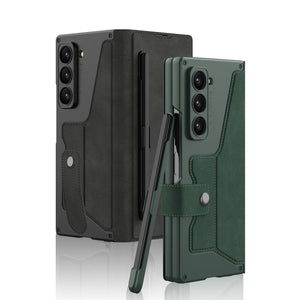 Luxurious Suede Cover Shockproof Phone Case With Screen Protector and Pen Slot For Galaxy Z Fold 7/6/5/4/3