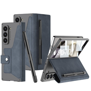 Luxurious Suede Cover Shockproof Phone Case With Screen Protector and Pen Slot For Galaxy Z Fold 7/6/5/4/3