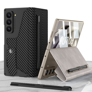 Luxurious Suede Cover Shockproof Phone Case With Screen Protector and Pen Slot For Galaxy Z Fold 7/6/5/4/3