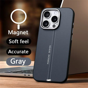 Luxury Business Leather Magsafe Magnetic Metal Button Phone Case For iPhone 16 15 14 13 Series