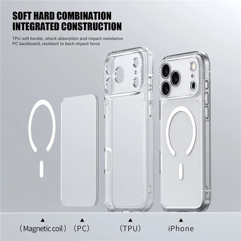 Luxury Clear Shockproof Magsafe Magnetic Wireless Charging Hard Back Cover Case For iPhone 17 Series