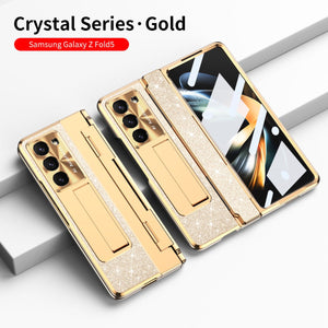 Luxury Crystal Gold Electroplated Shockproof Phone Case With Screen Protector For Galaxy Z Fold 7/6/5/4/3