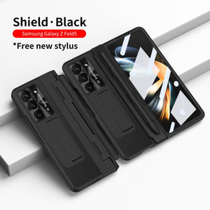 Luxury Leather Magnetic Bracket Shell Electroplated Phone Case For Galaxy Z Fold3/4/5/6/7 With Back Screen Glass