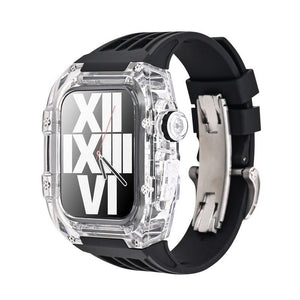 Luxury Metal Case Strap(Fluoro Rubber) For Apple Watch Series 44/45 mm