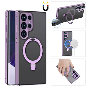 Magnetic Double - Sided Protection Metal Frame Phone Case With Invisible MagSafe Bracket For Galaxy/iPhone