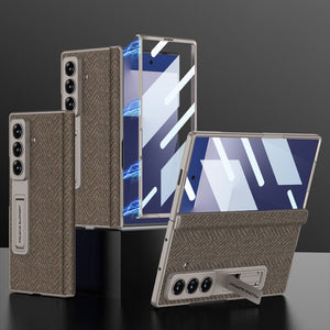 Magnetic Hinge All - included Leather Phone Case With Screen Protector For Galaxy Z Fold 7