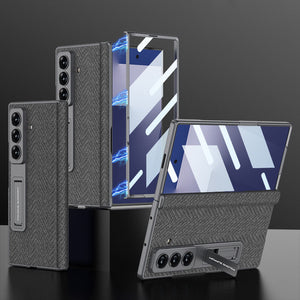 Magnetic Hinge All - included Leather Phone Case With Screen Protector For Galaxy Z Fold 7