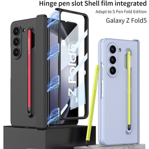 Magnetic Hinge Anti - fall Protective Phone Case With Pen Tray Shell and Film For Galaxy Z Fold5 Fold6 Fold7